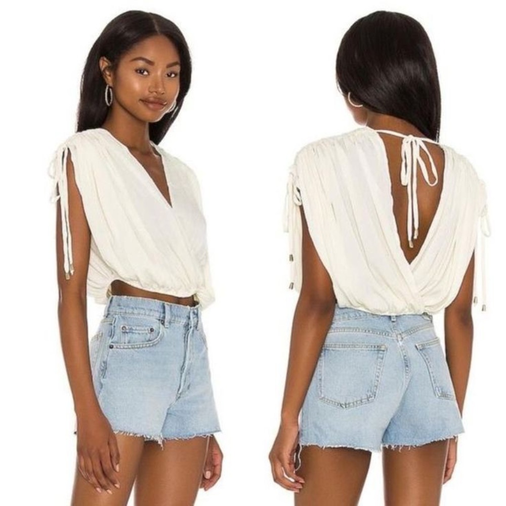 FREE PEOPLE Tie Back Cinch Sleeve Top In Pearl Island